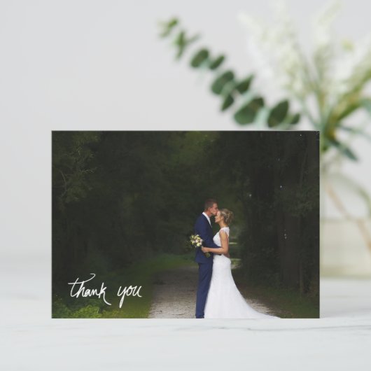 Handgeschreven script & foto bruiloft bedankkaart (Staand voorkant)