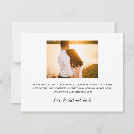 Handgeschreven script foto bruiloft dank je kaart (Achterkant)