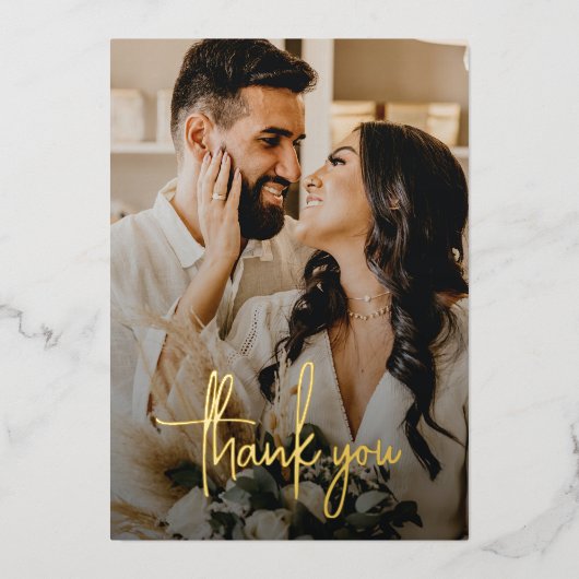 Handgeschreven script foto bruiloft dank u kaart (Voorkant)