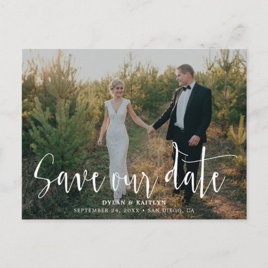 Handgeschreven script | Foto Save Our Date ansicht Aankondigingskaart (Voorkant)