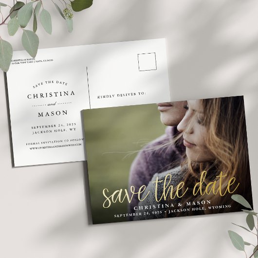 Handgeschreven script | Foto Wedding Save the Date Folie Uitnodiging Briefkaart
