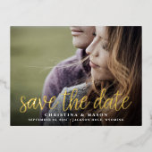 Handgeschreven script | Foto Wedding Save the Date Folie Uitnodiging Briefkaart (Voorkant)