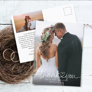 Handgeschreven script foto's trouwkaarten bedanken briefkaart