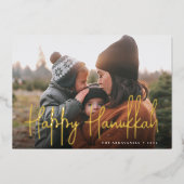Handgeschreven script Full Photo Hanukkah Folie Feestdagenkaart (Voorkant)