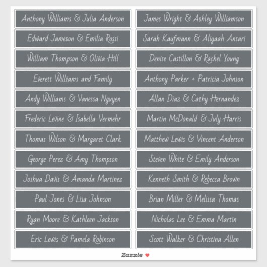 Handgeschreven script gastnaamlabels Offblack Sticker (Vel)