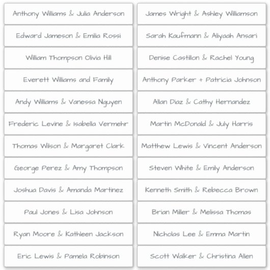 Handgeschreven Script Gastnamen Labels Wit (Voorkant)