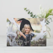 Handgeschreven Script Gelukkig Halloween Foto Feestdagenkaart (Staand voorkant)