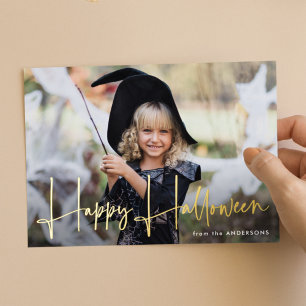 Handgeschreven Script Gelukkig Halloween Foto Folie Feestdagenkaart