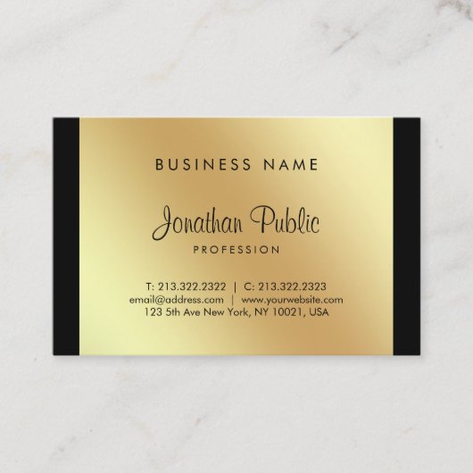 Handgeschreven script Glamor Black Gold Luxe elant Visitekaartje (Voorkant)