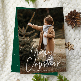 Handgeschreven Script Green Merry Christmas Photo Feestdagenkaart