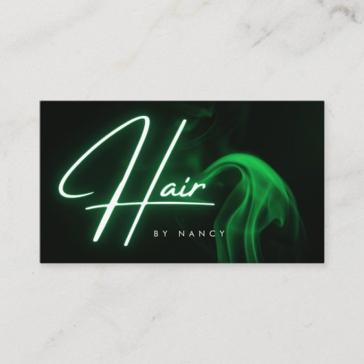 Handgeschreven Script Green Neon Hair Stylist Visitekaartje (Voorkant)
