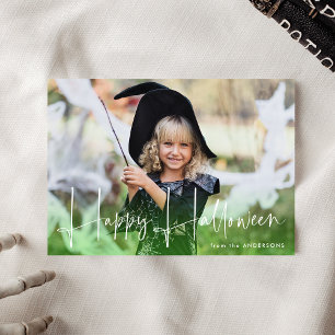 Handgeschreven Script Groen Gelukkig Halloween Fot Feestdagenkaart
