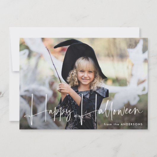 Handgeschreven script Happy Halloween-foto Feestdagenkaart (Voorkant)