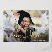 Handgeschreven script Happy Halloween-foto Folie Feestdagenkaart (Voorkant)