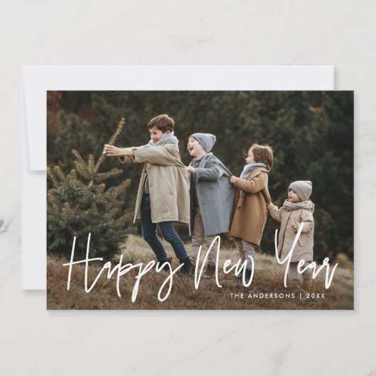 Handgeschreven script Happy Nieuwjaar QR Code 2 Fo Feestdagenkaart (Voorkant)