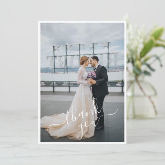 Handgeschreven script Je 2-fotohuwelijk toevoegen Bedankkaart (Staand voorkant)