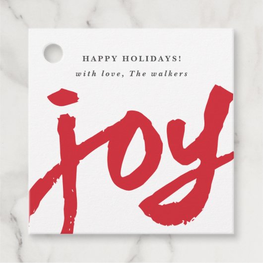 Handgeschreven Script Joy Red Kerstvakantie Cadeau Bedankjes Labels (Voorkant)