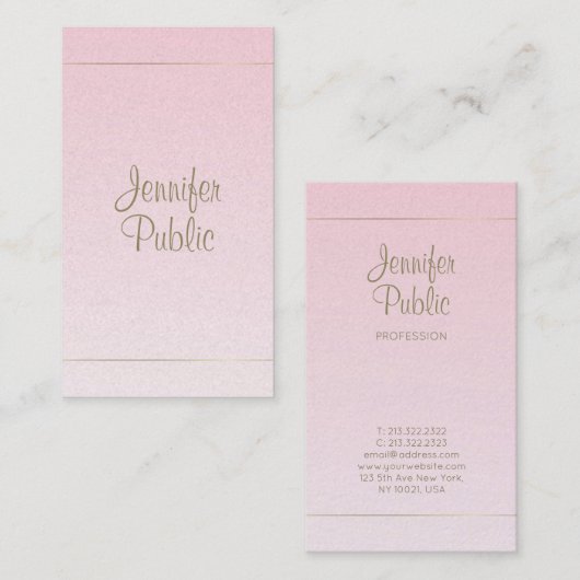 Handgeschreven script kalligrafie Roze Gold Luxe Visitekaartje (Voorkant / Achterkant)