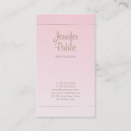 Handgeschreven script kalligrafie Roze Gold Luxe Visitekaartje (Achterkant)