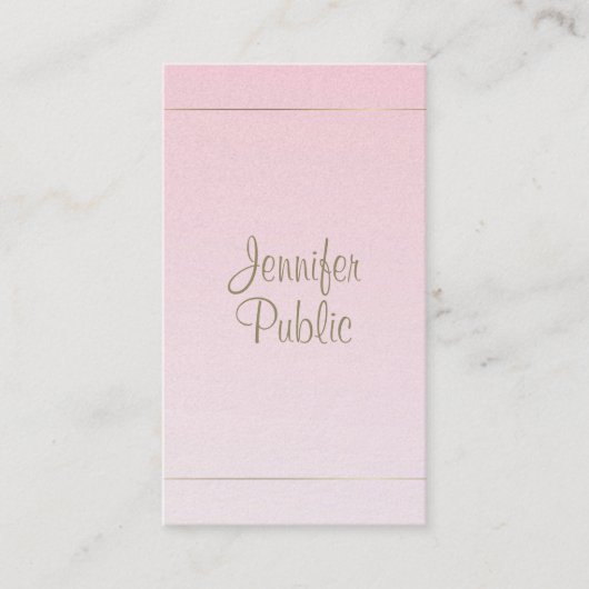 Handgeschreven script kalligrafie Roze Gold Luxe Visitekaartje (Voorkant)