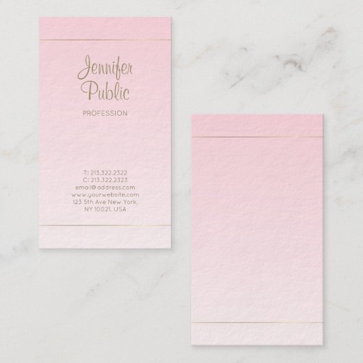 Handgeschreven script kalligrafie Roze Gold Luxe Visitekaartje (Voorkant / Achterkant)