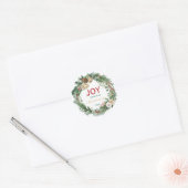 Handgeschreven Script Kerstvreugde Krans Naam Ronde Sticker (Envelop)