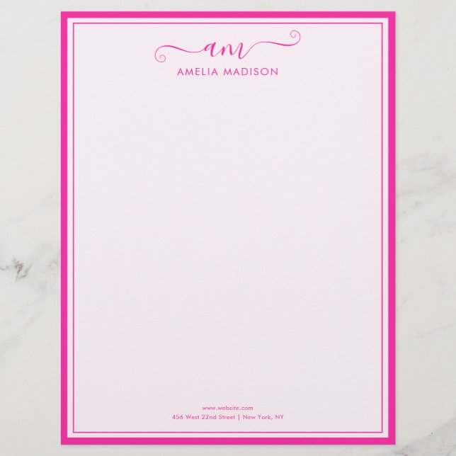 Handgeschreven script Levendig roze briefpapier Briefhoofd (Voorkant)