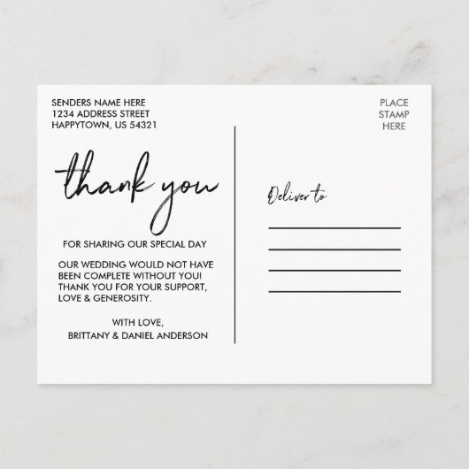 Handgeschreven Script Liefde Dank Huwelijk Briefkaart (Achterkant)