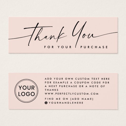 Handgeschreven script logo roze dank u invoegtoepa mini visitekaartjes (Voorkant /achterkant)