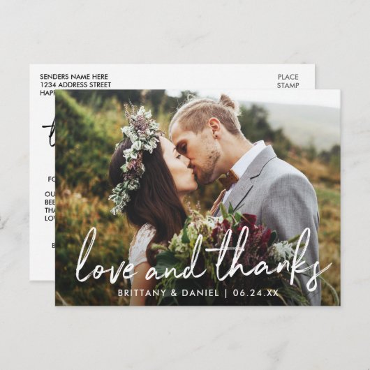 Handgeschreven Script Love and Bedankt Wedding Briefkaart (Voorkant / Achterkant)