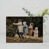 Handgeschreven script Merry 2 Photo Folie Feestdagenkaart (Staand Voorkant)