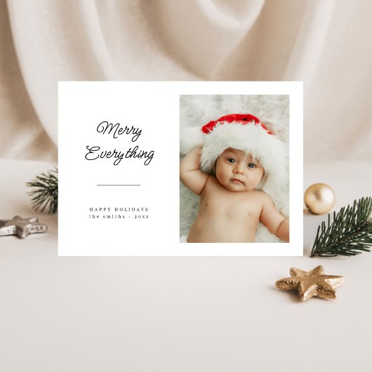 Handgeschreven script Merry Everything Baby Foto Feestdagenkaart