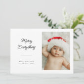 Handgeschreven script Merry Everything Baby Foto Feestdagenkaart (Staand voorkant)