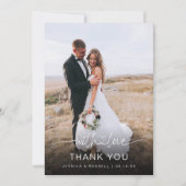 Handgeschreven script met hartfoto's bruiloft bedankkaart (Voorkant)