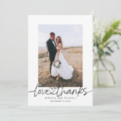 Handgeschreven script met hartfoto's bruiloft bedankkaart (Staand voorkant)