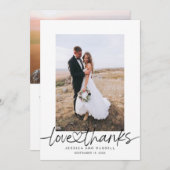 Handgeschreven script met hartfoto's bruiloft bedankkaart (Voorkant / Achterkant)