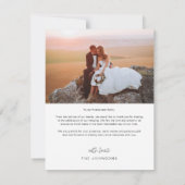 Handgeschreven script met hartfoto's bruiloft bedankkaart (Achterkant)