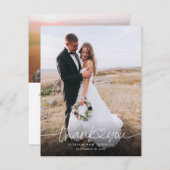 Handgeschreven script met hartfoto's bruiloft bedankkaart (Voorkant / Achterkant)