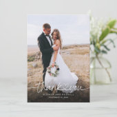 Handgeschreven script met hartfoto's Trouwen Bedankkaart (Staand voorkant)
