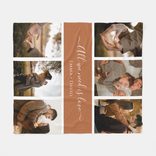 Handgeschreven Script met Namen 6-Foto Fleece Deken (Voorkant (Horizontaal))