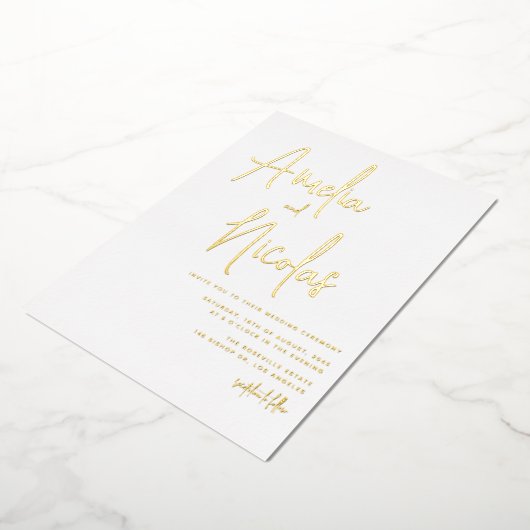 Handgeschreven script minimalistische bruiloft folie uitnodiging (Gedraaid)