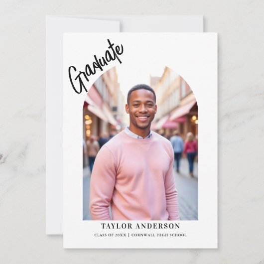 Handgeschreven Script Modern Arch 2-Photo Afstuder Aankondiging (Voorkant)