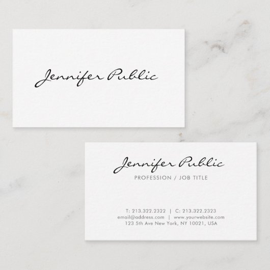 Handgeschreven Script Modern Elegant Minimal Sjabl Visitekaartje (Voorkant / Achterkant)