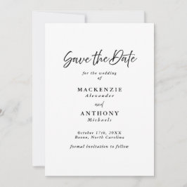 Handgeschreven Script Modern Elegant Zwart & Wit Save The Date