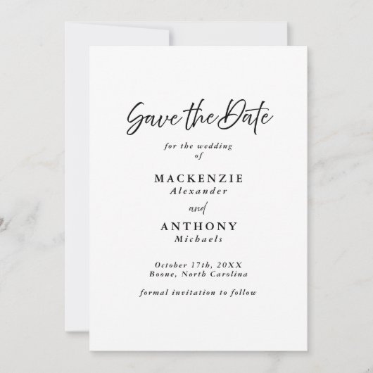 Handgeschreven Script Modern Elegant Zwart & Wit Save The Date (Voorkant)
