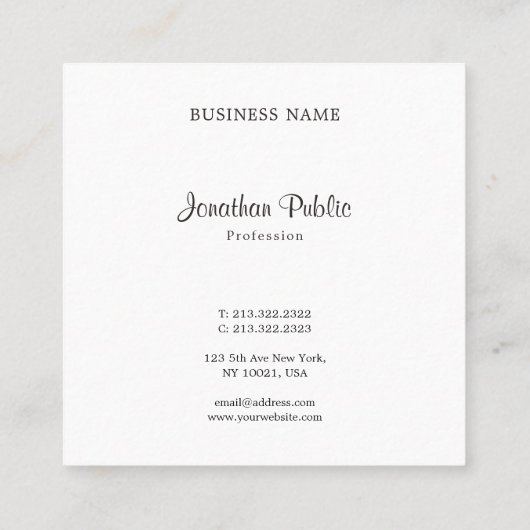 Handgeschreven script modern elegant zwart-wit vierkante visitekaartje (Achterkant)