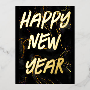 Handgeschreven script modern goud gelukkig nieuwja folie feestdagen briefkaart