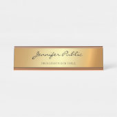 Handgeschreven Script Modern Goud Glamour Sjabloon Bureau Naambordje (Voorkant)