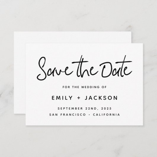 Handgeschreven Script Modern Simple Save the Date (Voorkant / Achterkant)