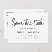 Handgeschreven Script Modern Simple Save the Date Aankondigingskaart (Voorkant / Achterkant)